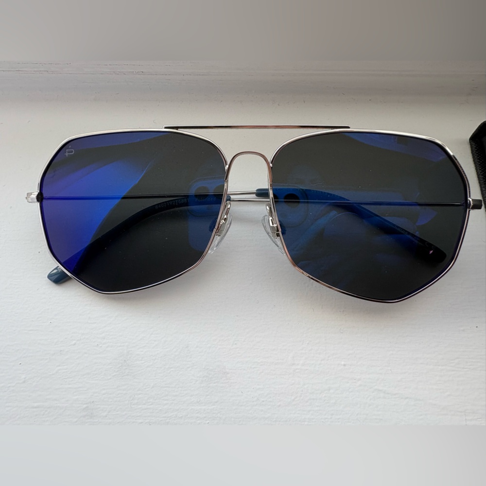 Prive Revaux Silver Aviator Sunglasses with Blue Lenses